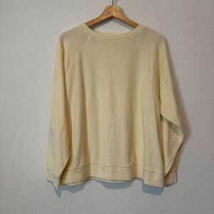 6397 Ivory French Terry Cloth Long Sleeve Crew Neck Top Women's Size Medium